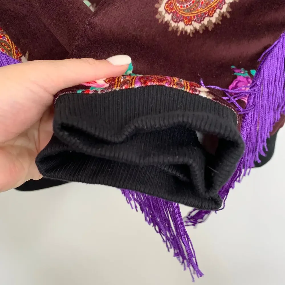 Moon & Nomad Mixed Emotions Velvet Bomber Jacket Burgundy Purple Fringe Medium - Picture 8 of 14